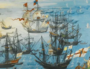 Elizabethan Ships Fighting the Spanish Armada off the Coast of England